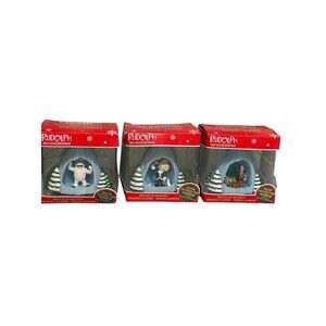 Rudolph The Red Nose Reindeer Ice Cave Ornament Lot Of 3